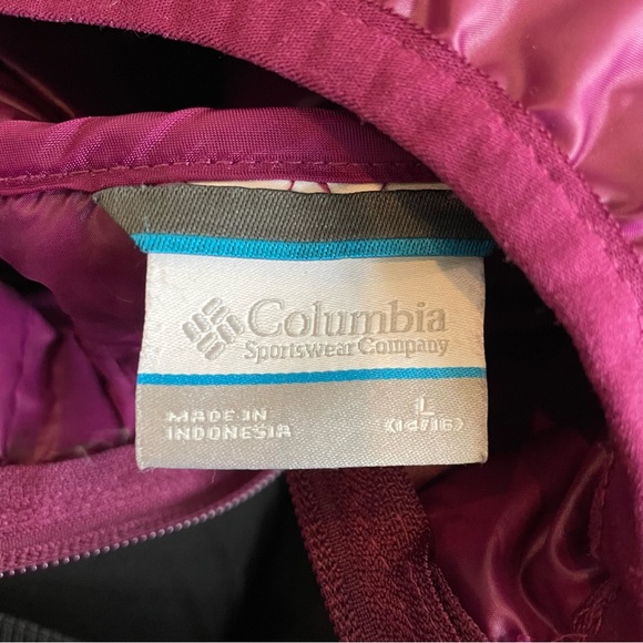 Columbia Girls Plum Purple Puffer Jacket Size 14/16 Zip Up Hooded Duck Down Coat - Picture 5 of 6